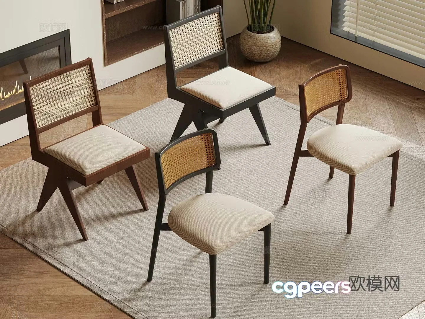French medieval dining chair leisure chair rattan chair 3d model