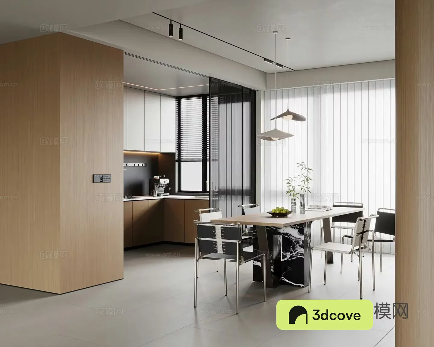 Italian minimalist restaurant dining table and chair combination long dining table single chair metal dining chair closed kitchen