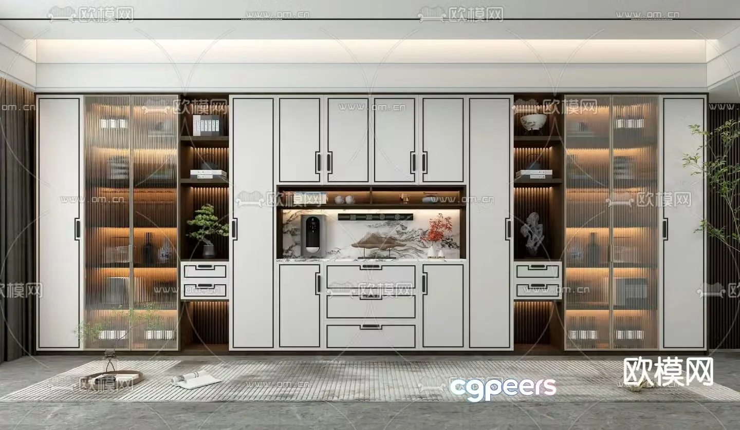 New Chinese wine cabinet semi-open wine cabinet 3D model