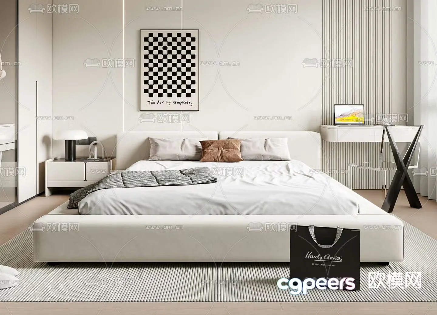 Modern double bed 3d model