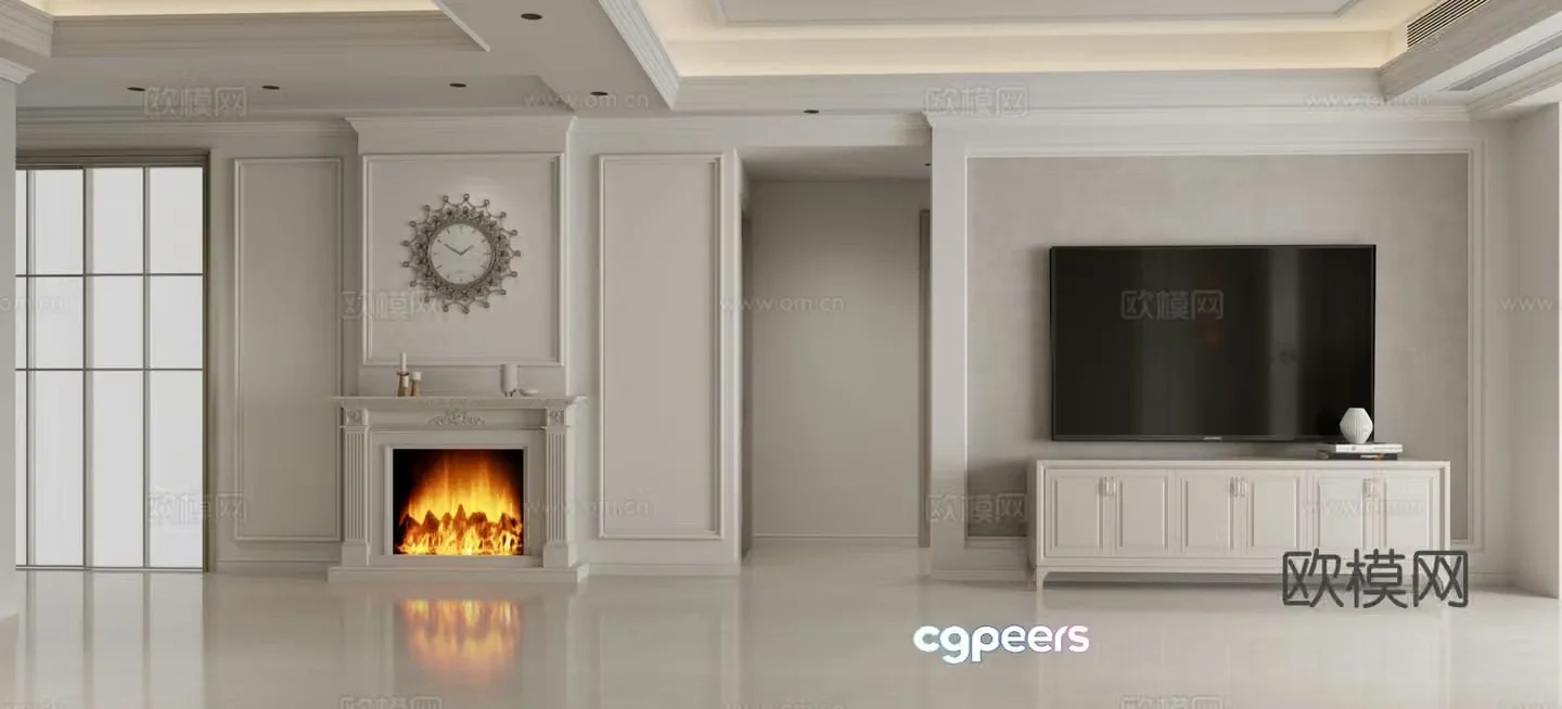 Simple European TV background wall 3d model