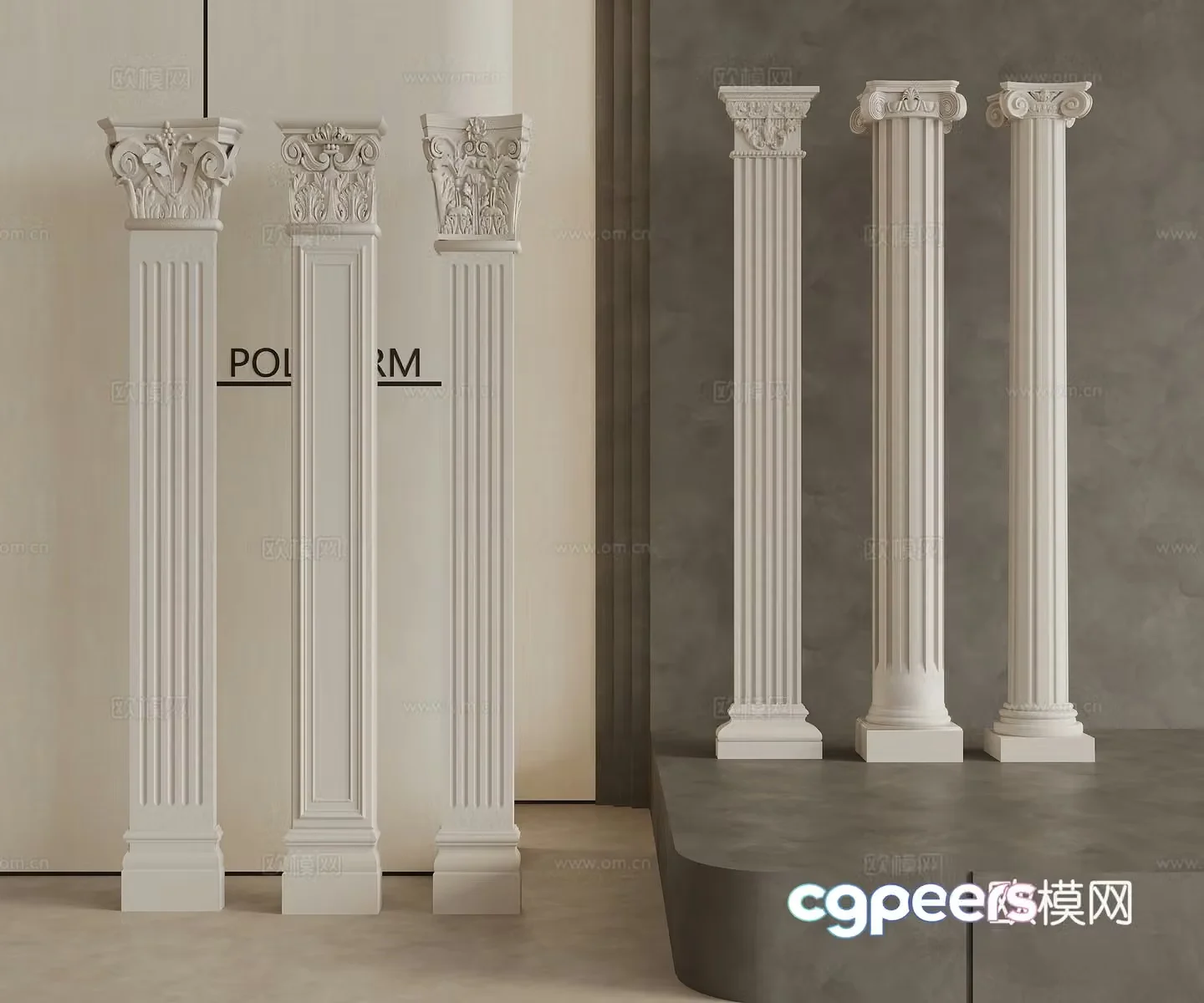 Simple European Carved Gypsum Components Column Roman Column 3D Model