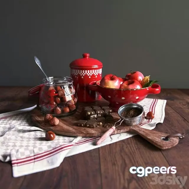 3ds Max Free – Decorative set with apples and chocolate
