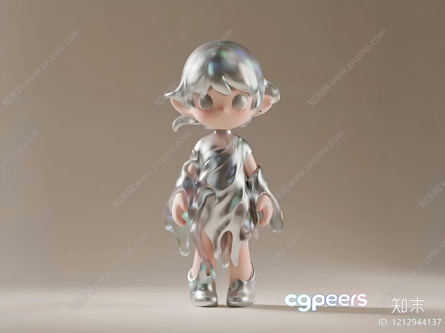 A Cartoon Figure In A Silver Dress 3D Model – 23389 – VRAY Render