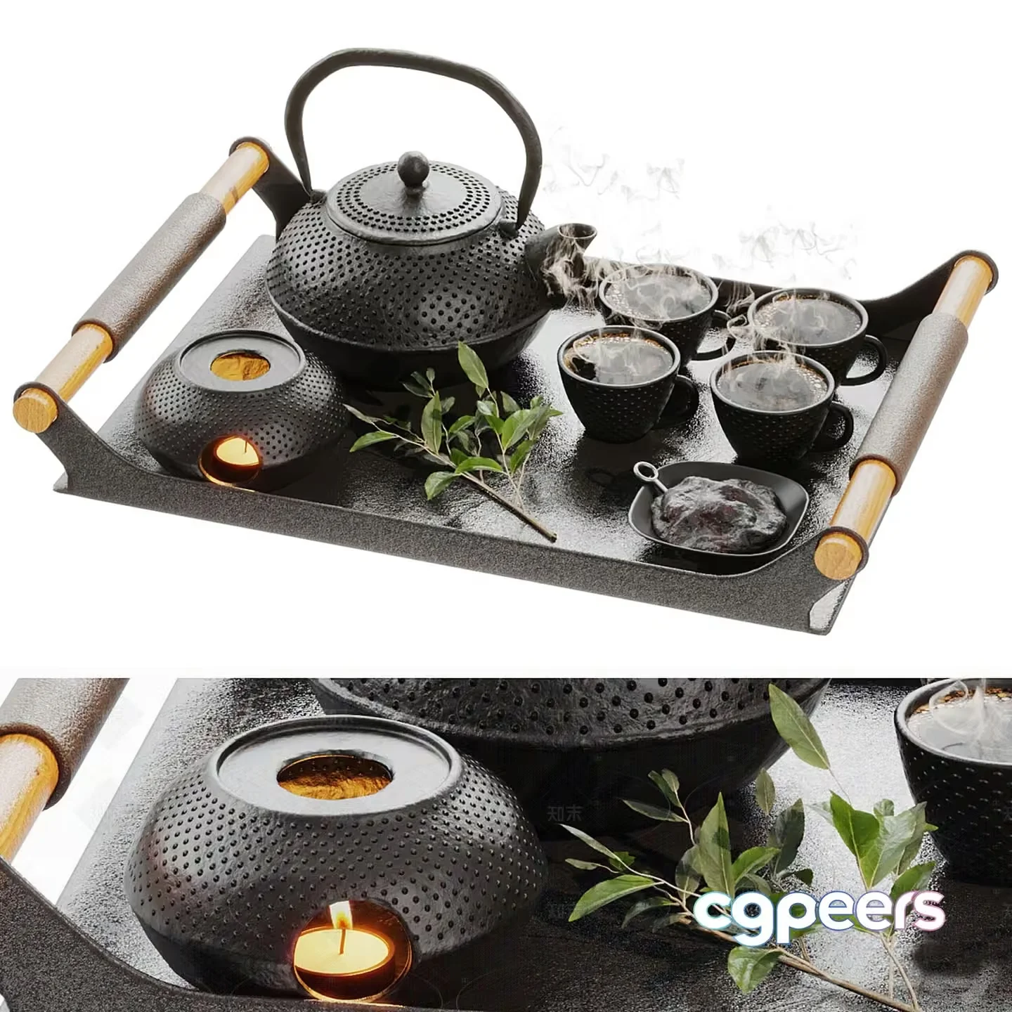 Tea Set With Tray 3D Model – 4176 – CORONA Render