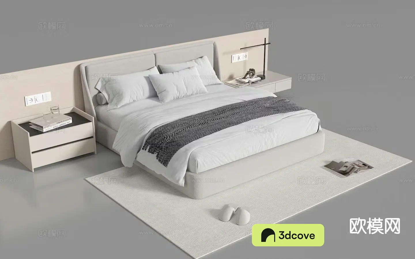 Modern double bed fabric bed