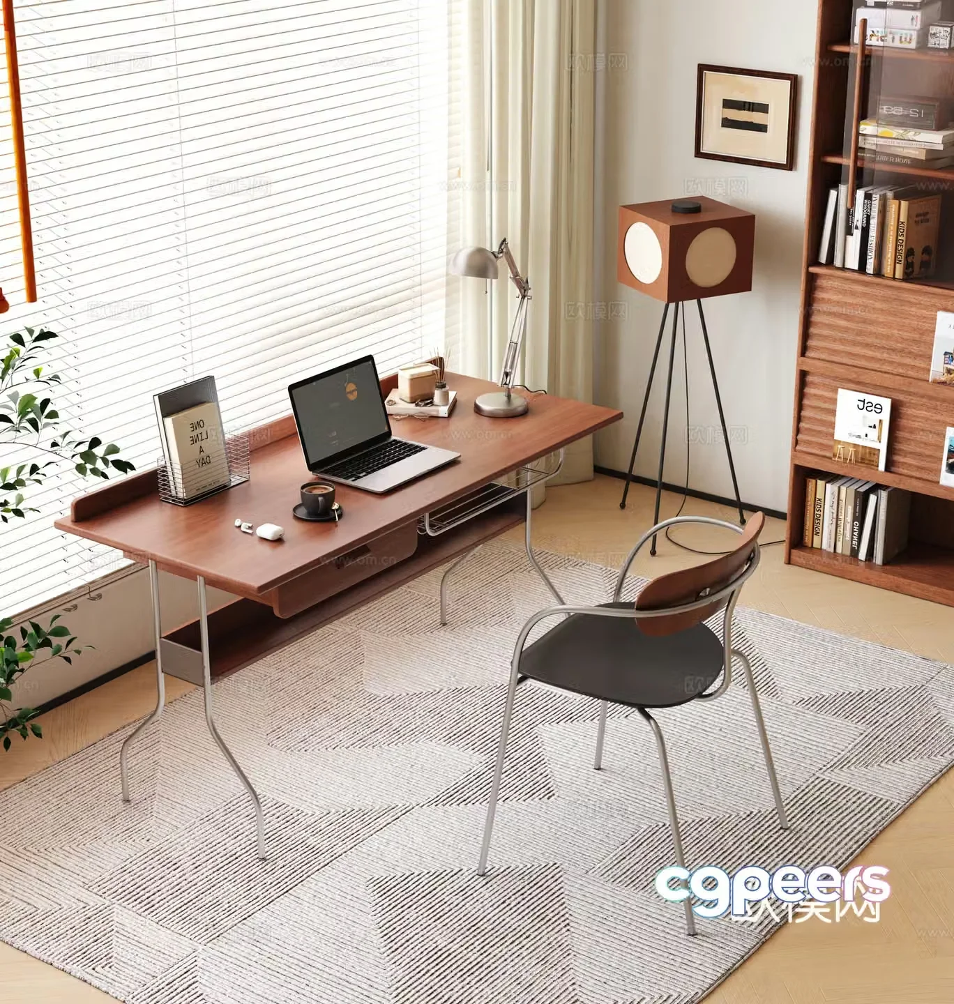 Modern medieval desk and chair_Modern medieval desk and chair_Medium style single chair_Finished desk 3D model