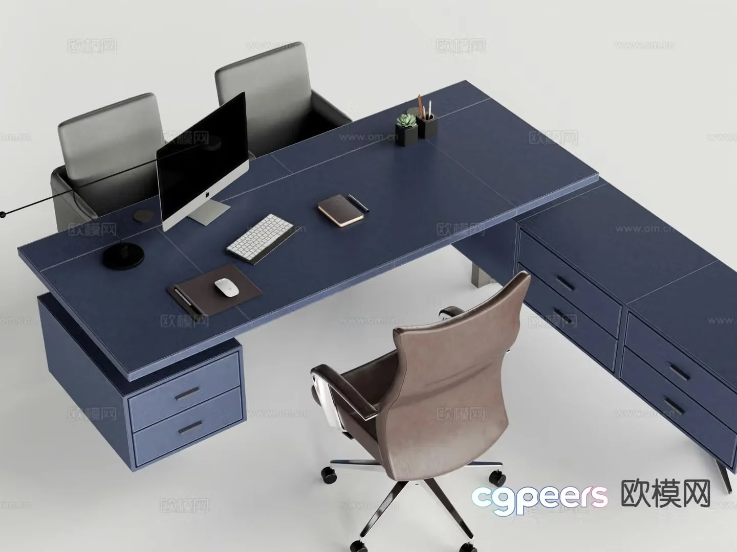 Modern desk table boss chair leather desk 3d model