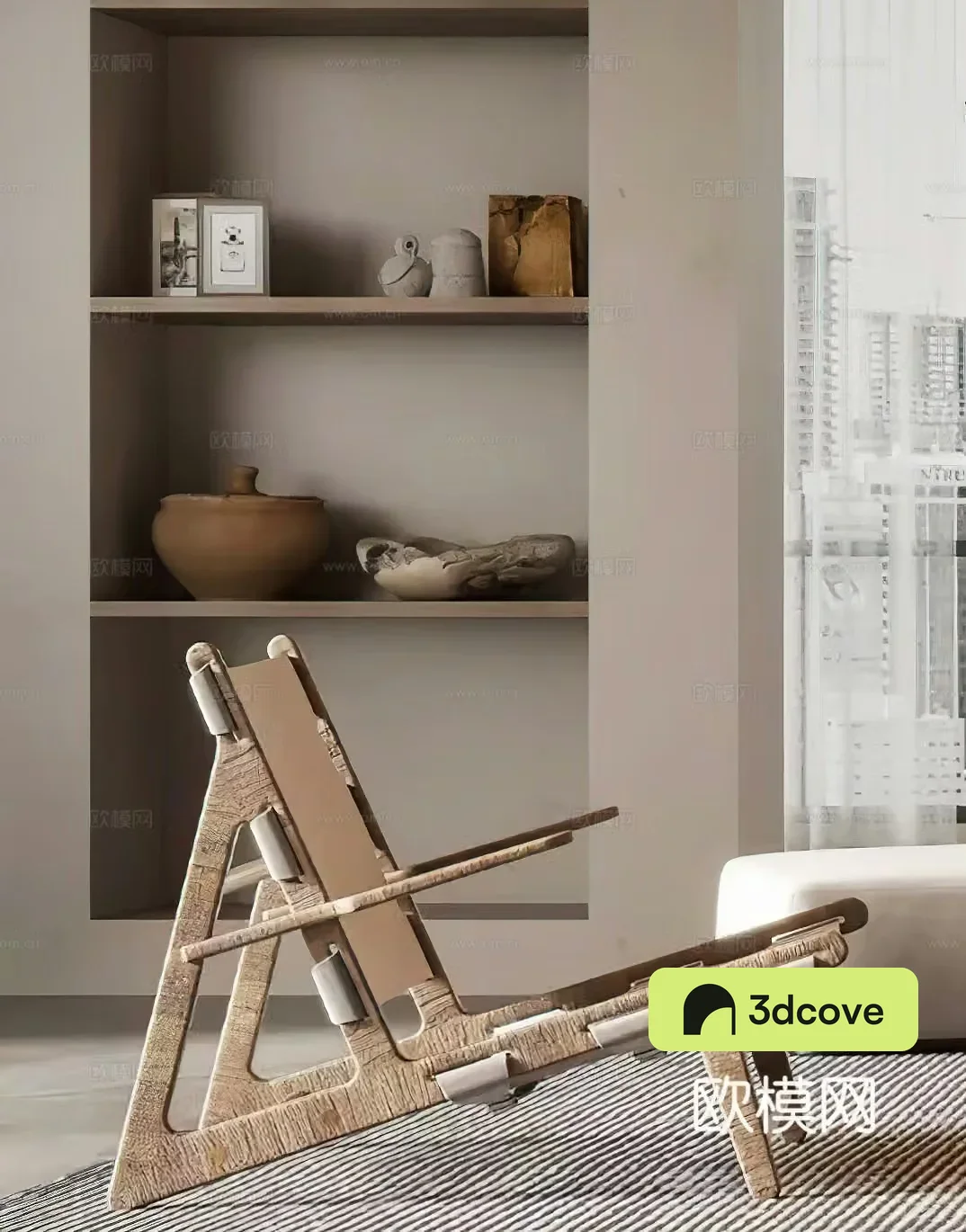 Medium style leisure chair wavy leisure chair natural style new Chinese style leisure chair side corner 3D model