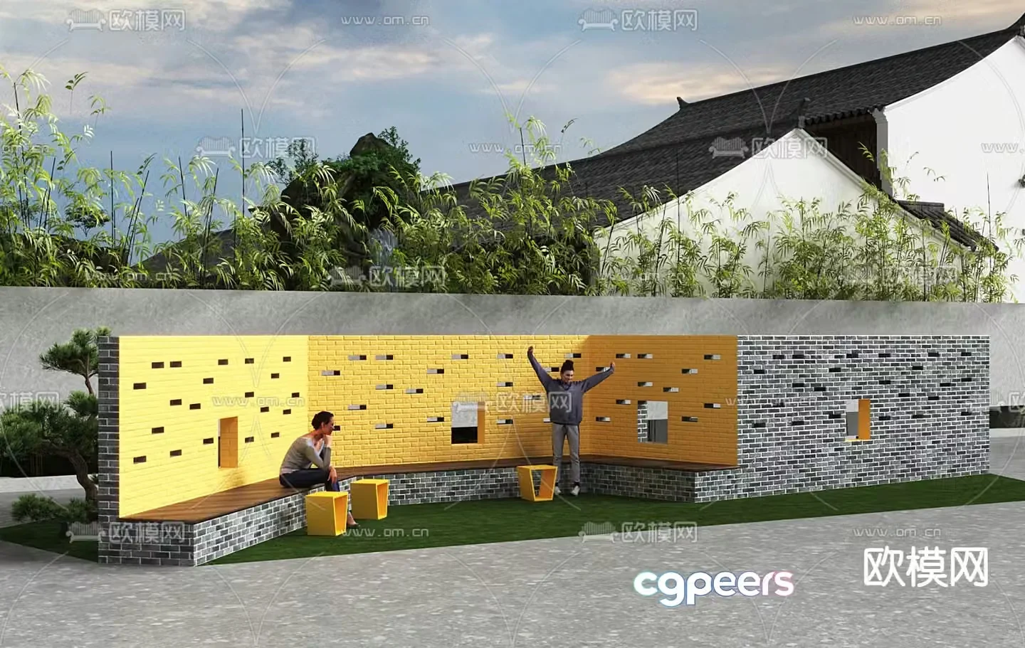 Outdoor leisure area landscape sketch 3D model