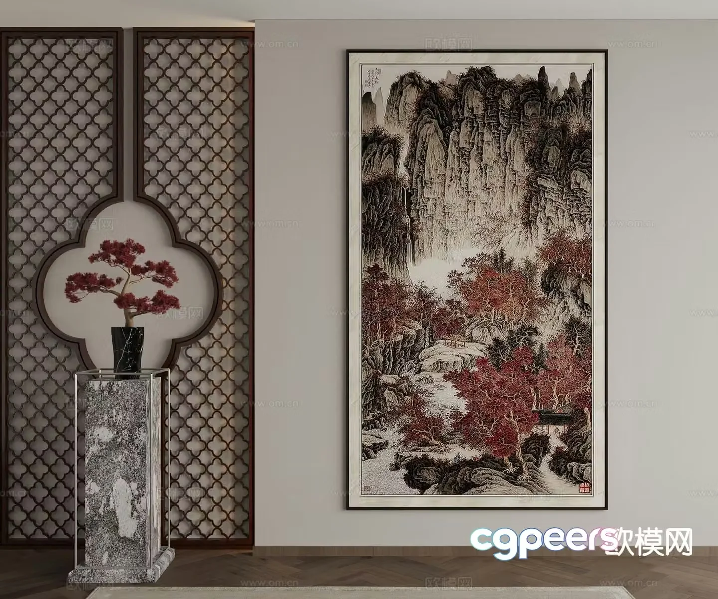 New Chinese style decorative painting landscape painting hanging painting 3D model