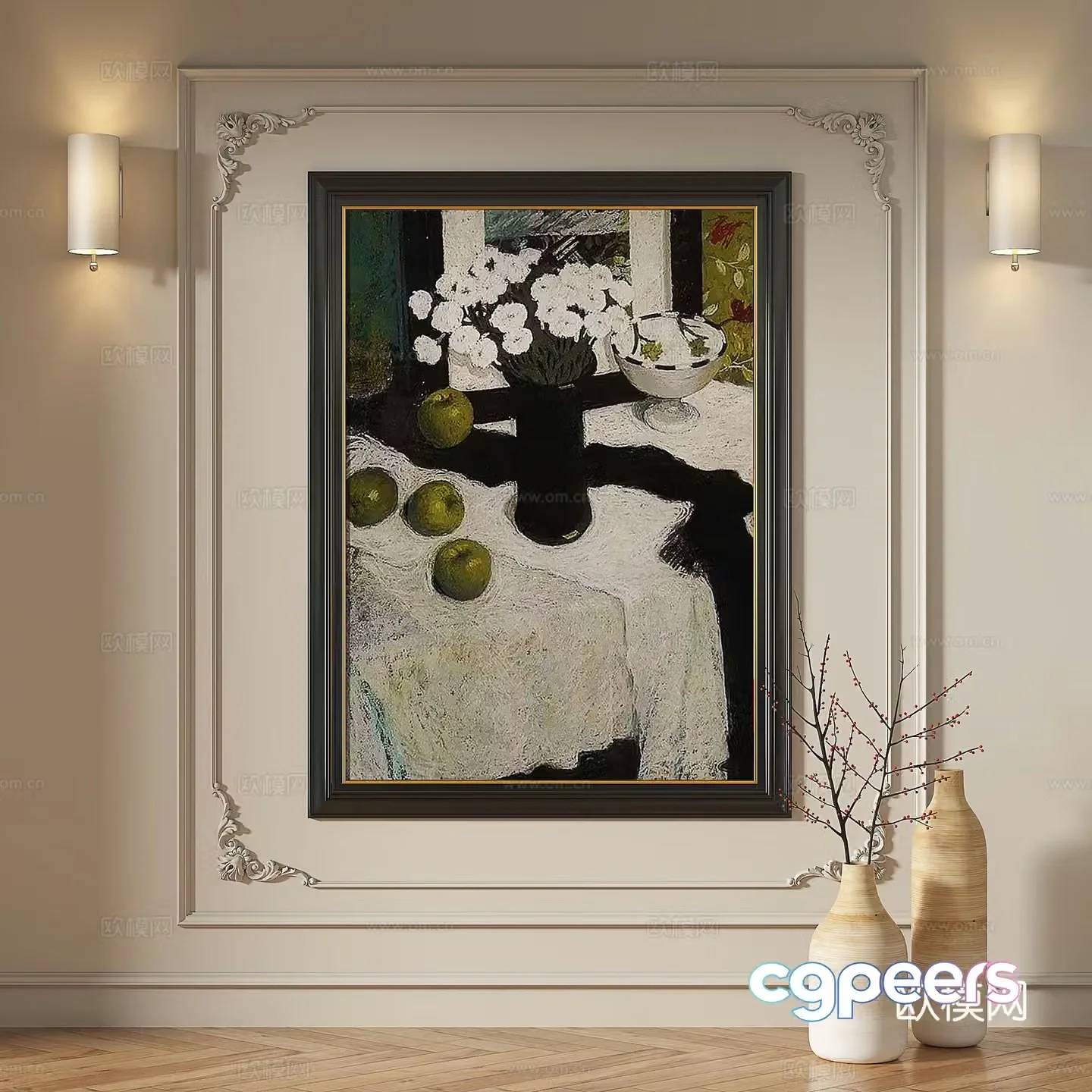 French modern retro medieval light luxury European classical simple abstract decorative painting 3d model