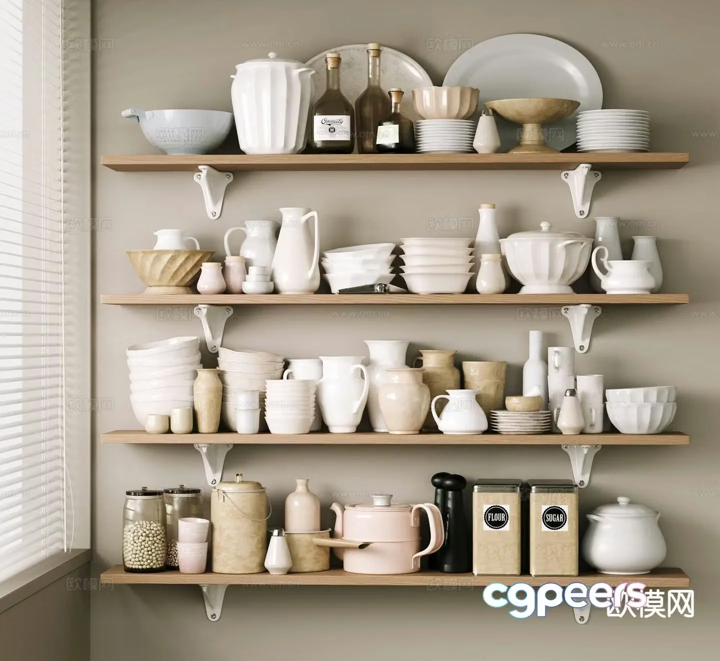 Kitchen supplies bowls sealed jar 3d model