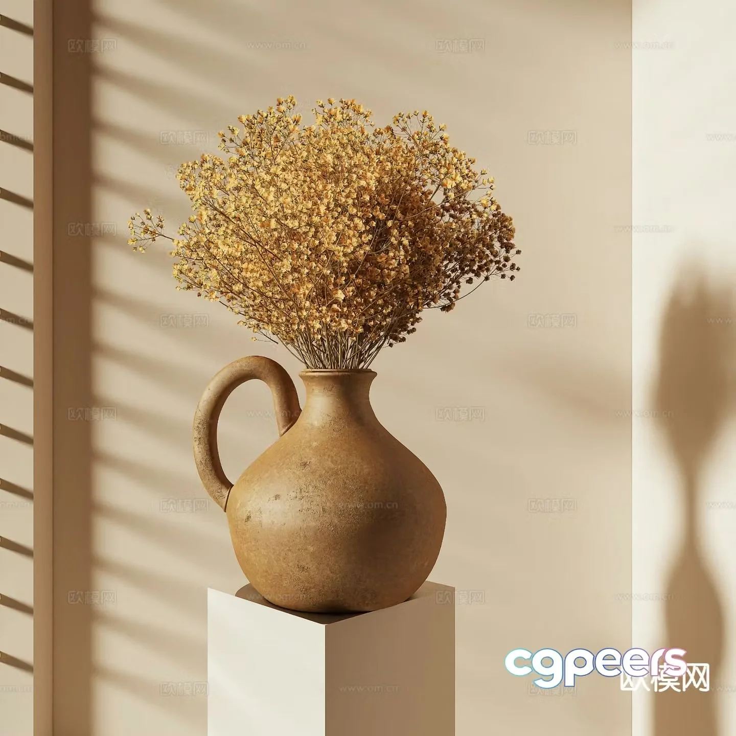 Wabi-sabi vase dried flowers dead branches dry branches 3D model