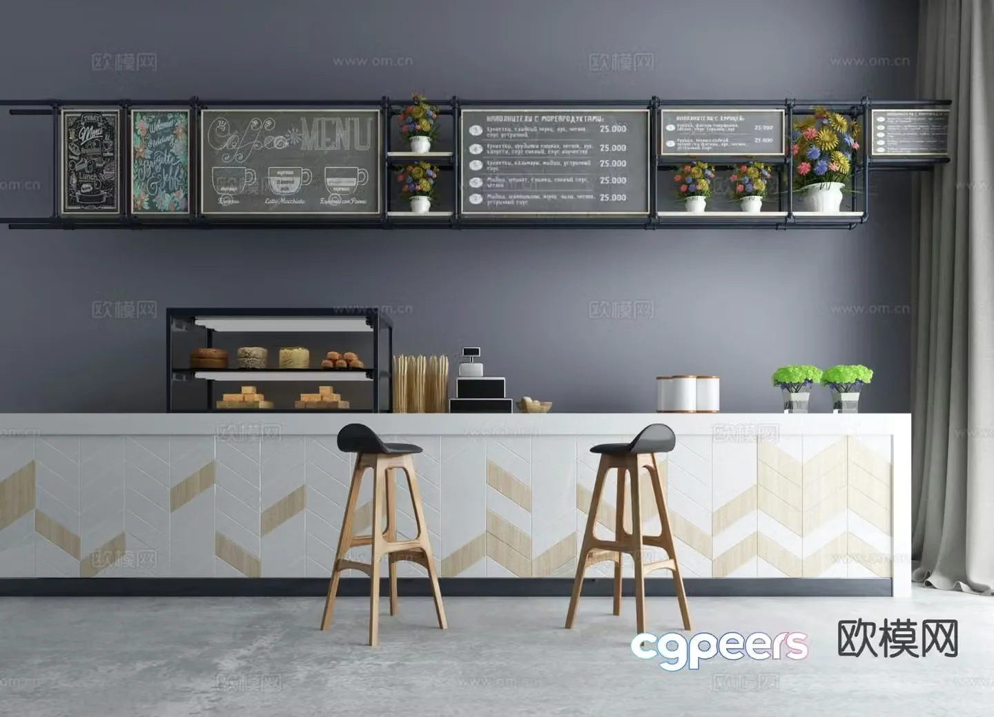 Modern bar counter wine cabinet bar chair 3D model