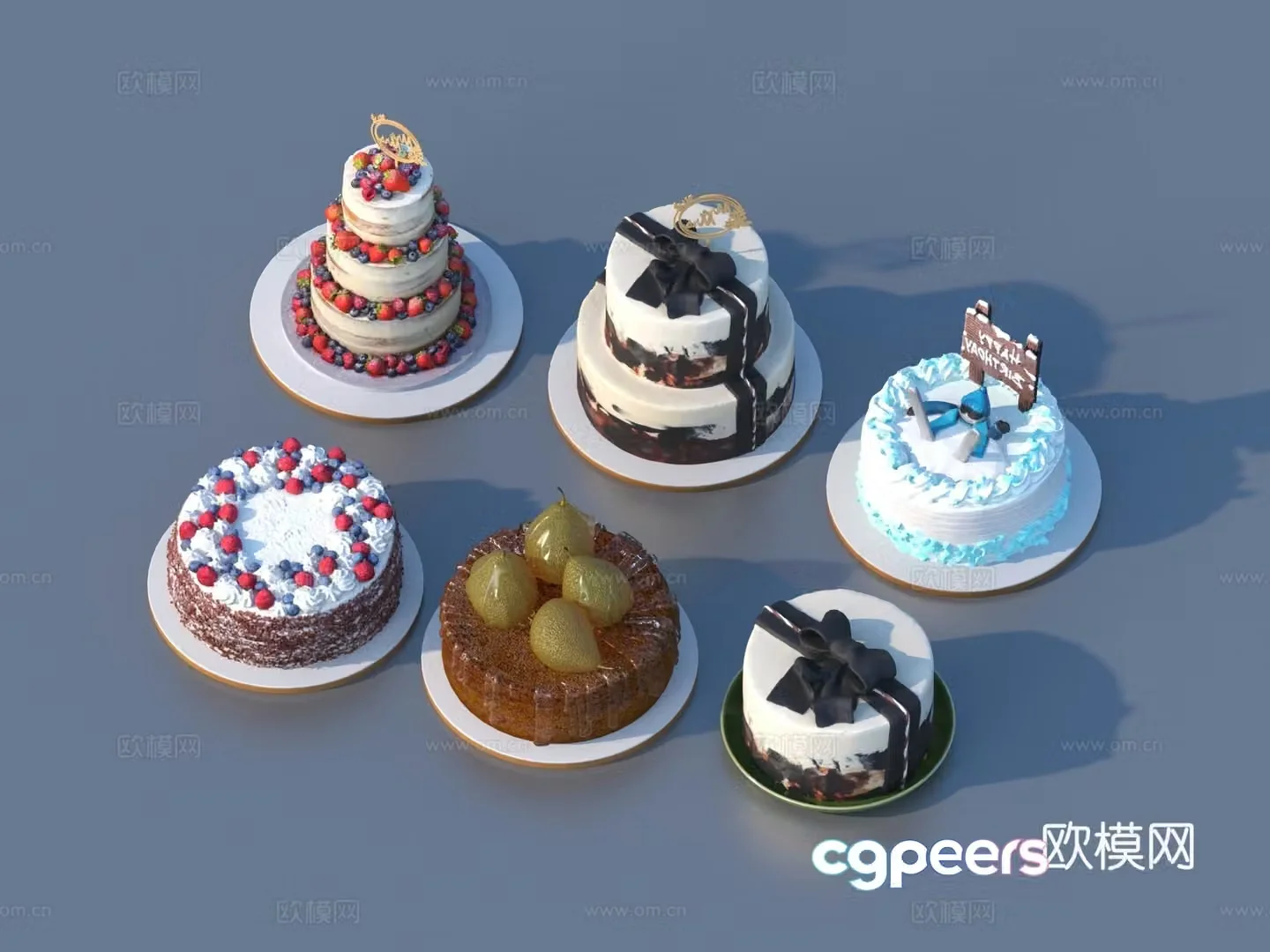 Bread Birthday Cake Pastry Food 3d Model