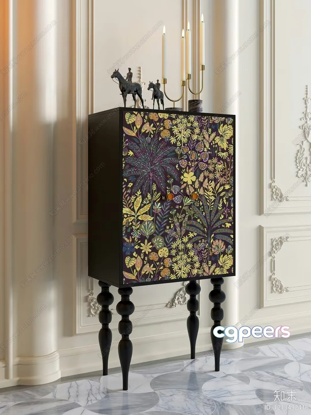 A Cabinet With A Floral Design 3D Model – 5234 – VRAY Render