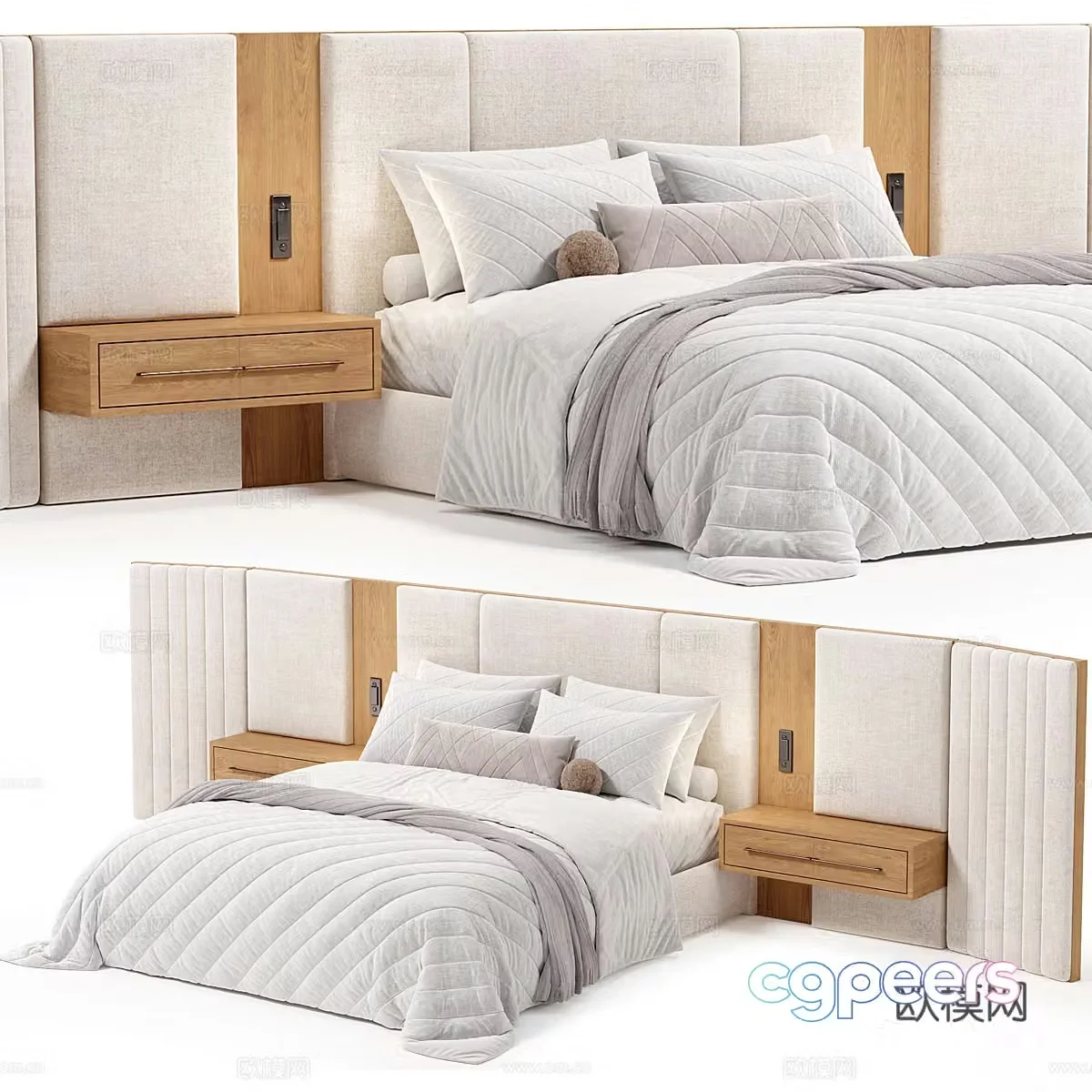 New Chinese style double bed 3D model