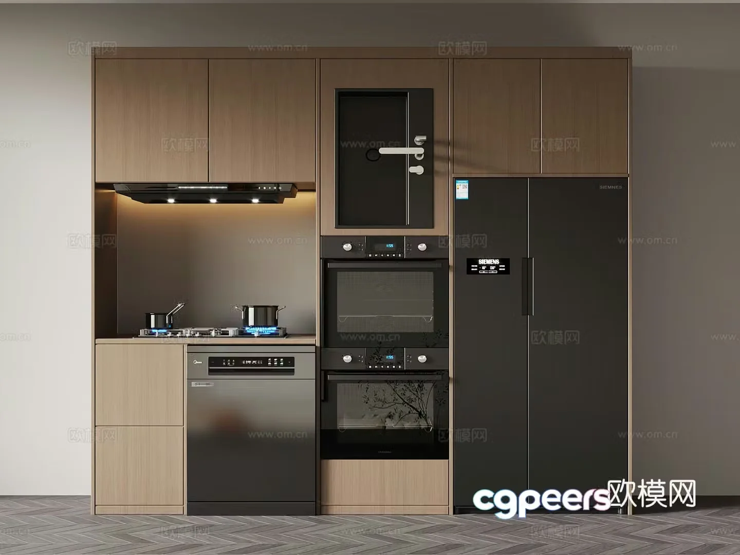Dishwasher Modern dishwasher Refrigerator Range Hood Gas Stove 3D Model