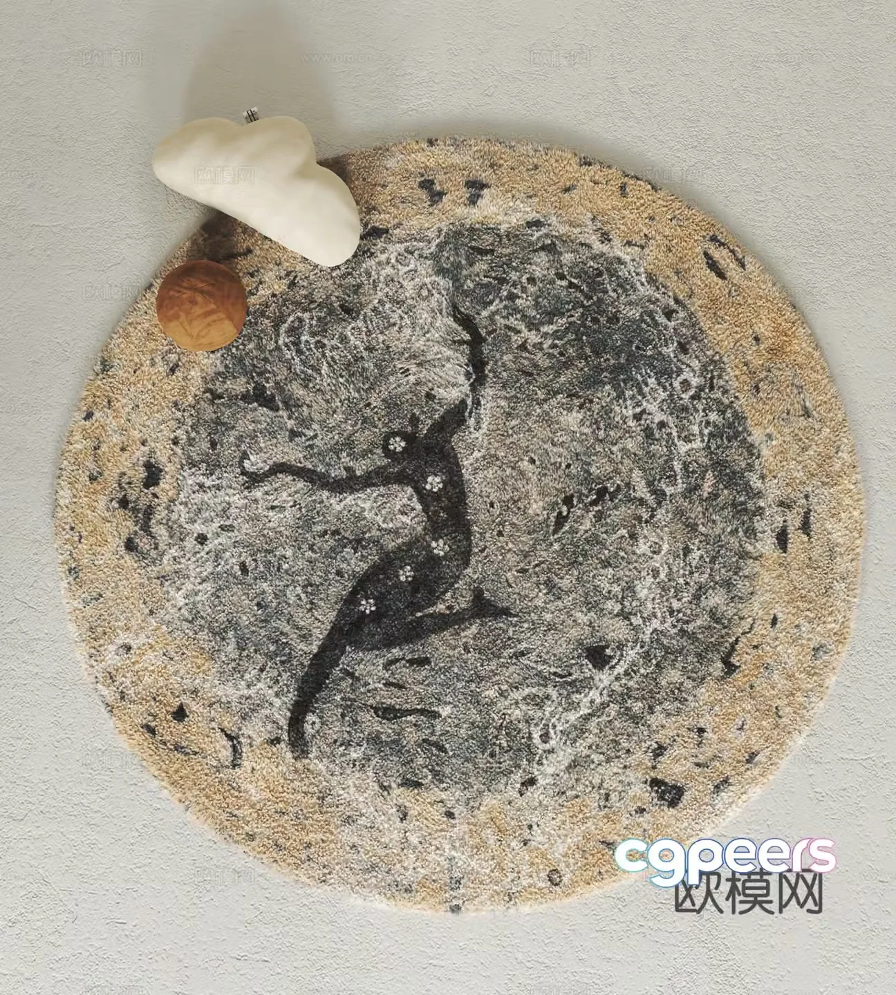 Modern carpet Round carpet Plush carpet Pillow 3d model