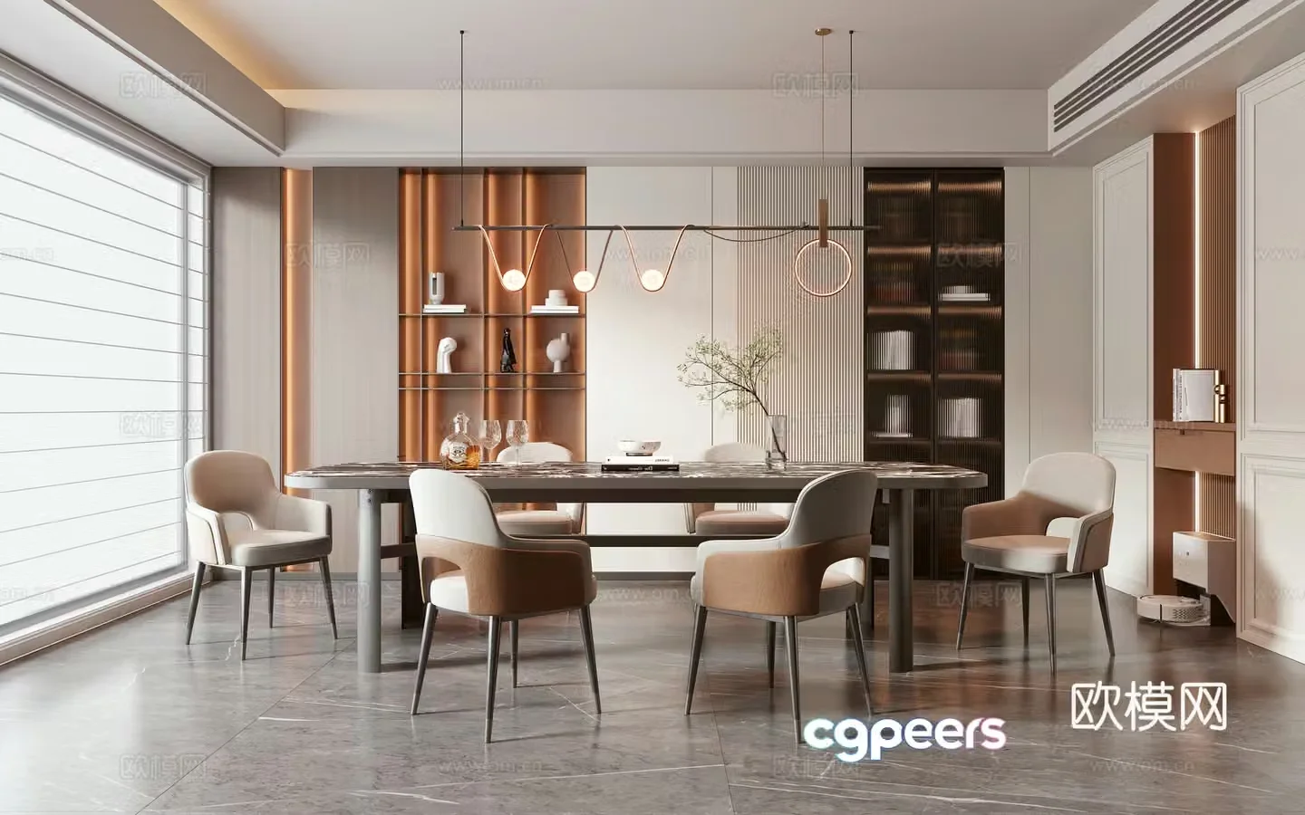 Modern light luxury restaurant 3D model