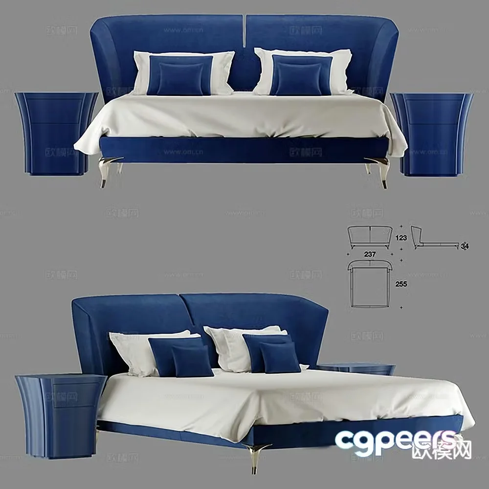 Modern double bed 3d model