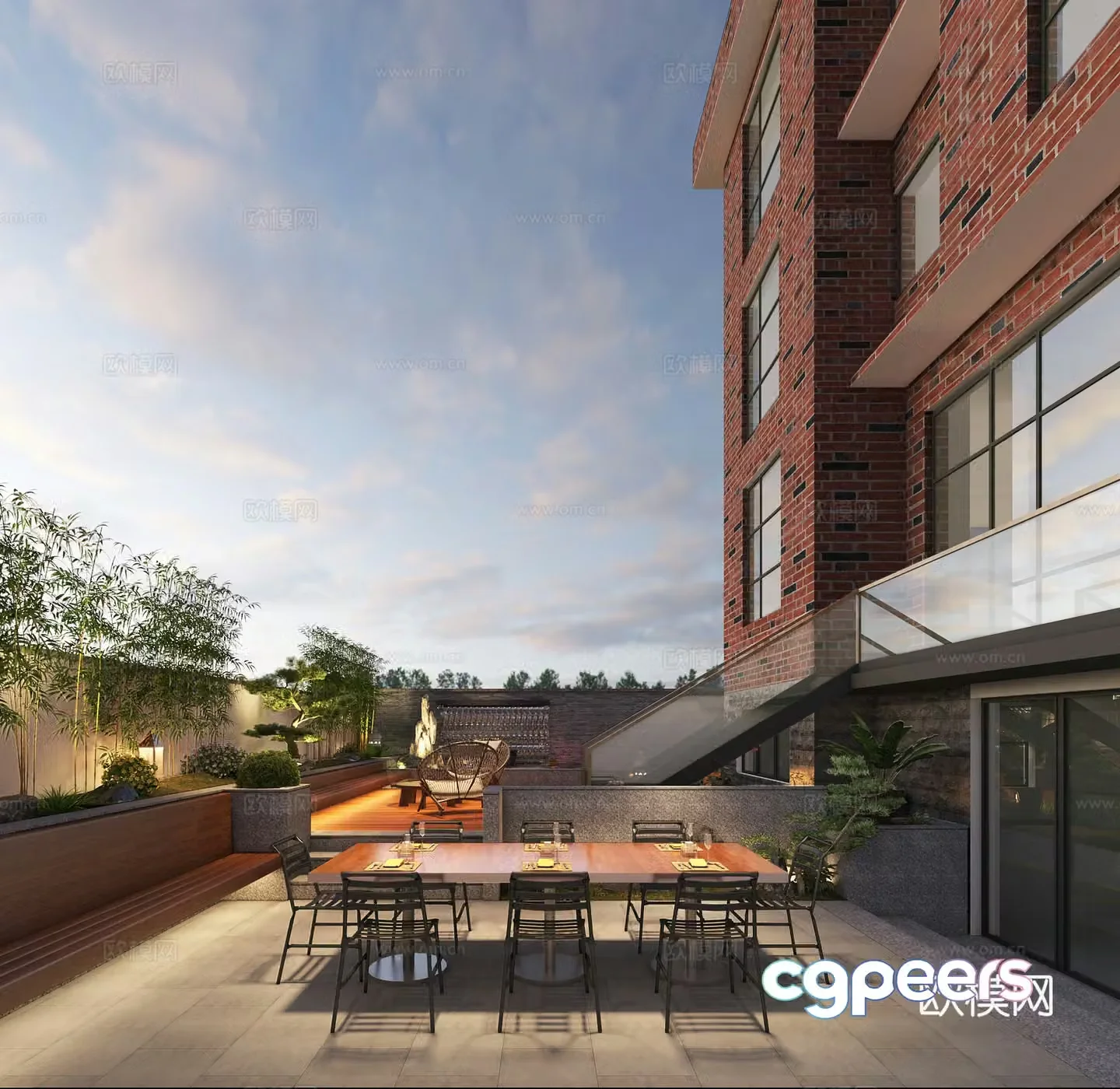 Modern villa courtyard landscape 3d model