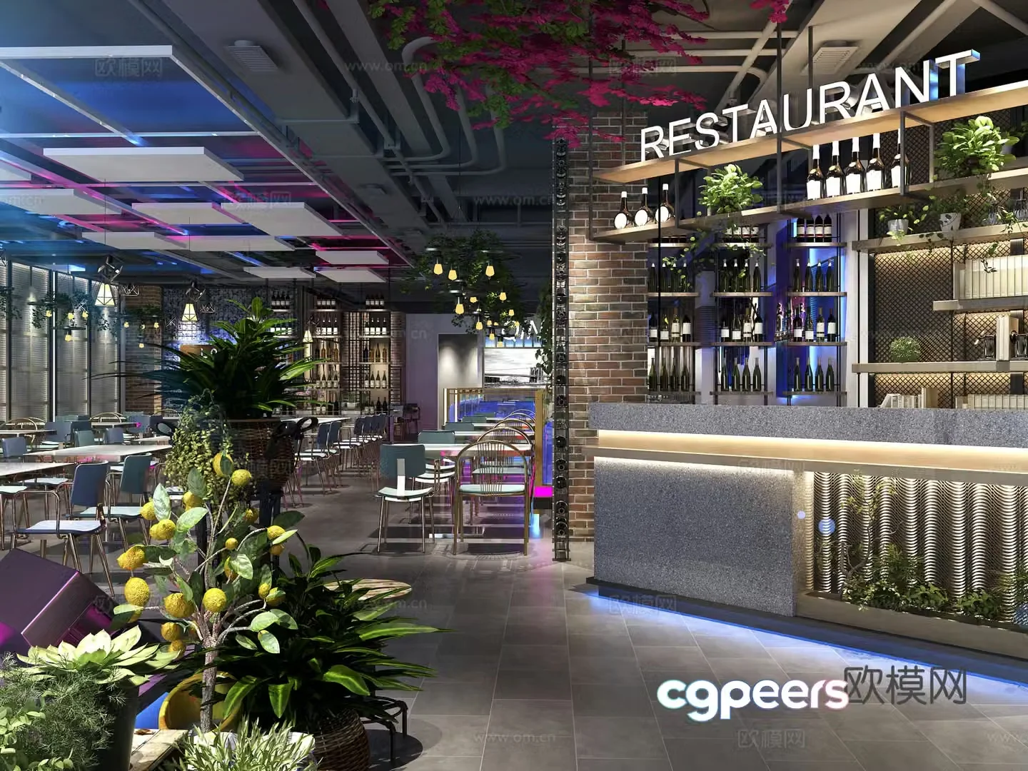 Industrial style music restaurant 3d model