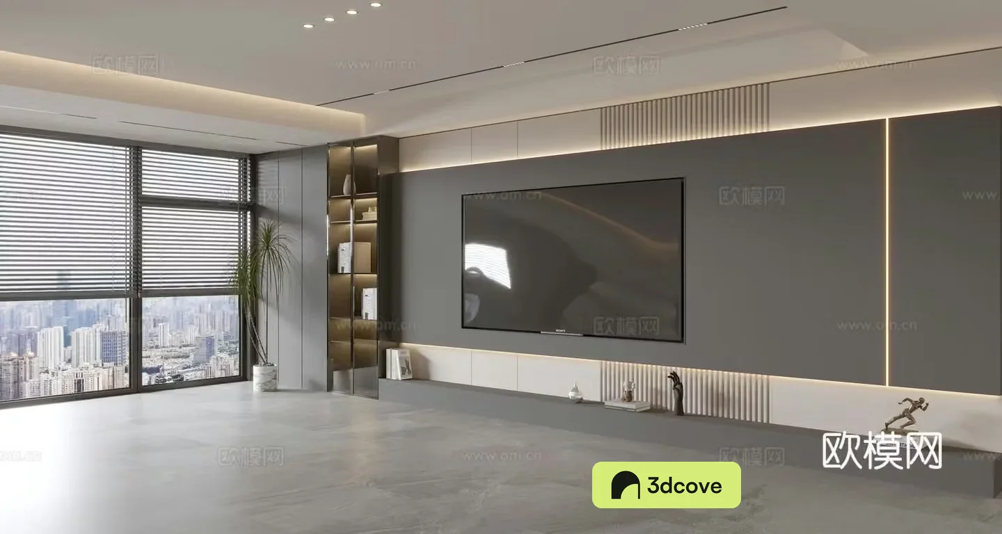 Modern simple living room light luxury TV background wall full wall TV cabinet