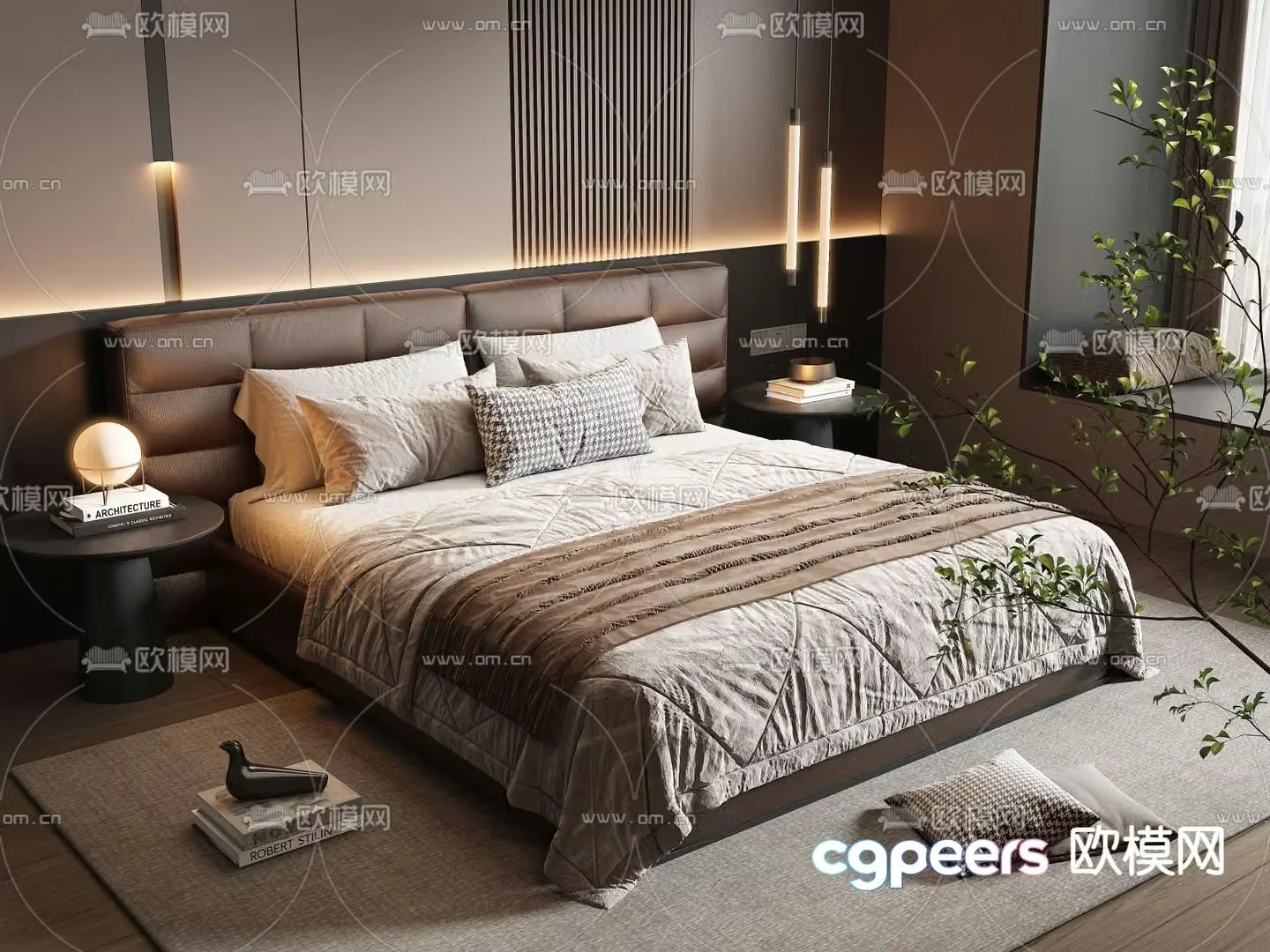 Fabric double bed 3d model
