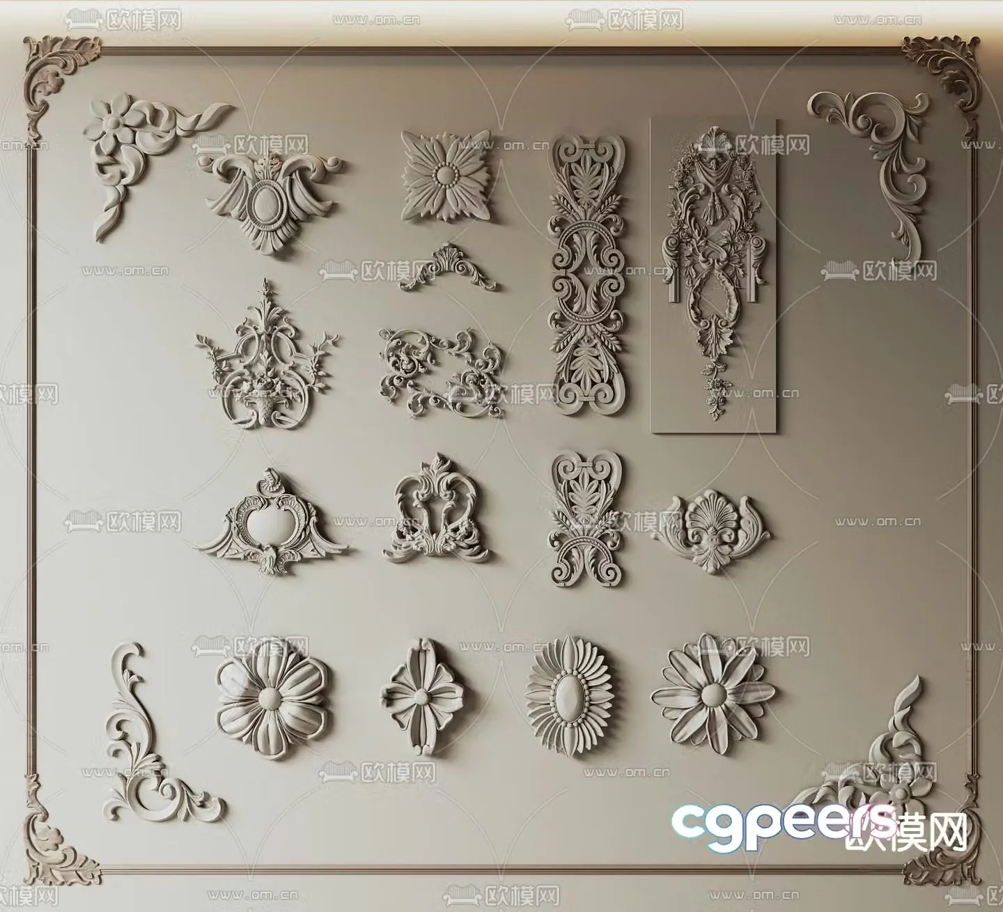 French gypsum carving style relief gypsum component 3d model