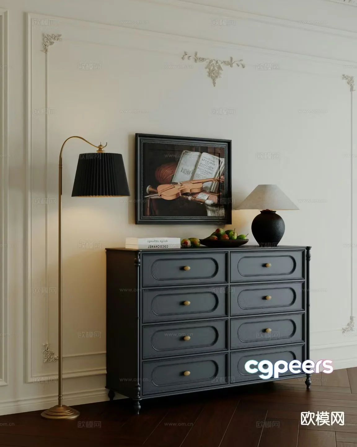 French entryway cabinet drawer 3d model