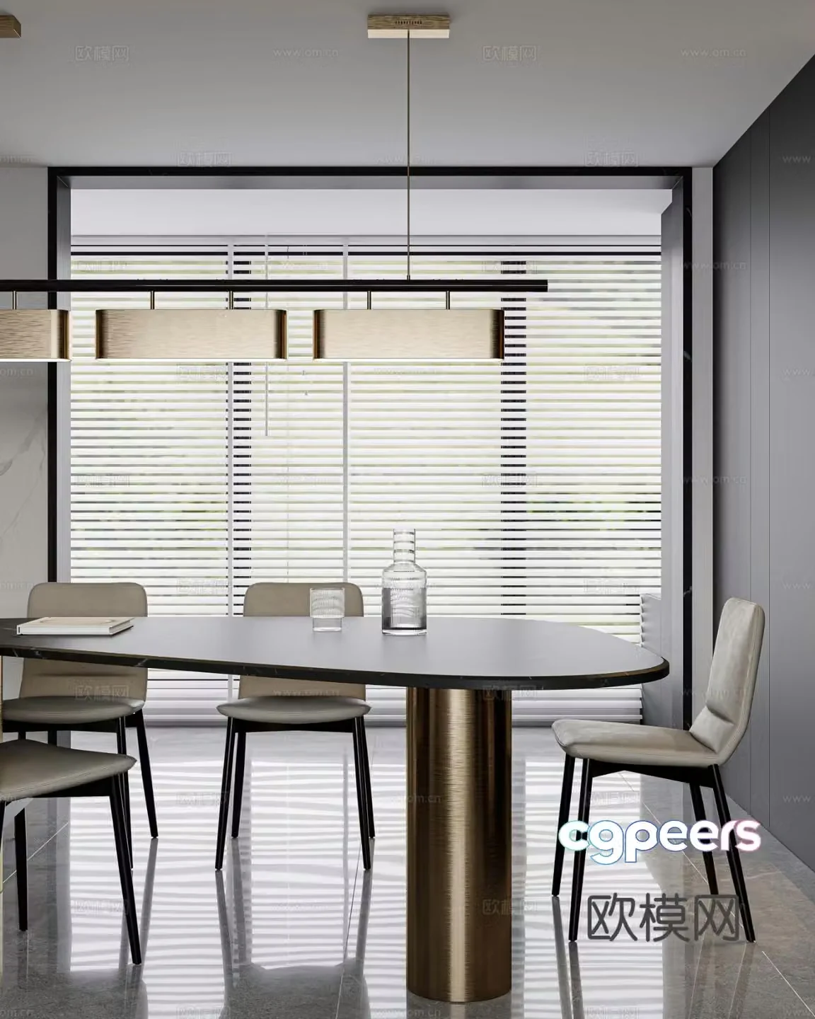 Modern dining table and chairs 3d model