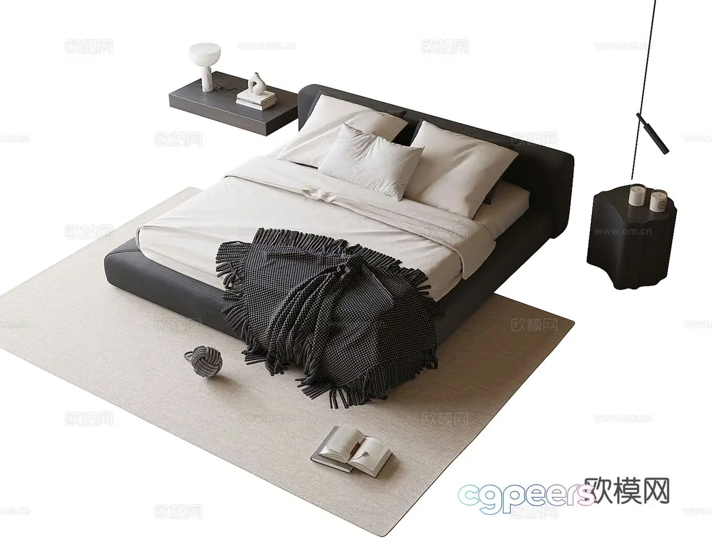 Modern double bed nightstand 3d model