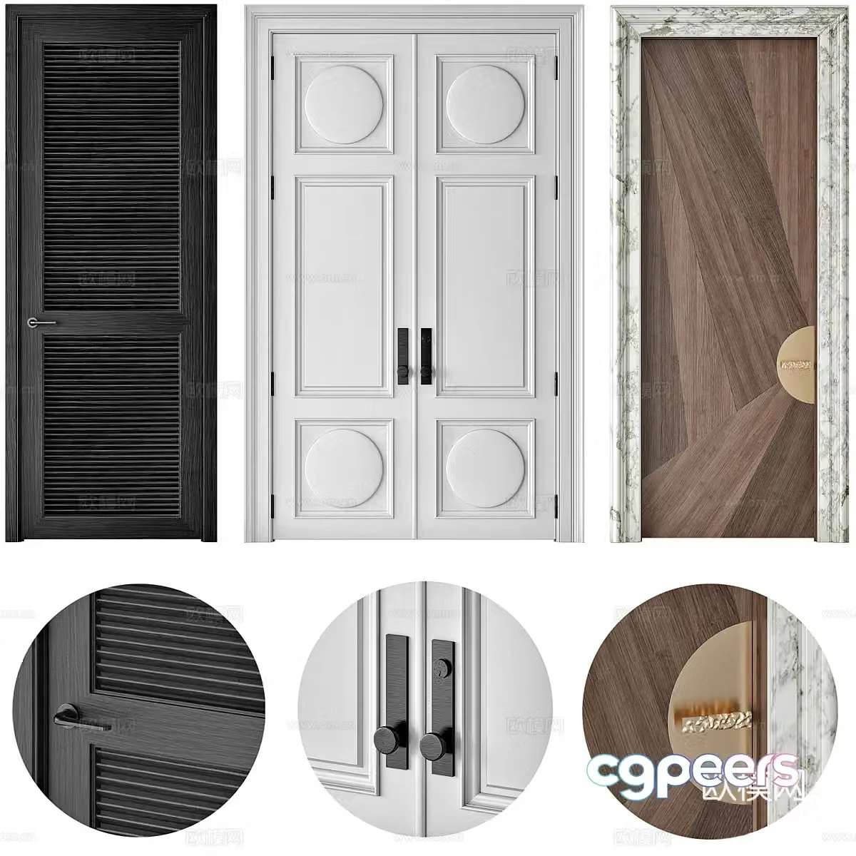 Modern French wooden door 3d model
