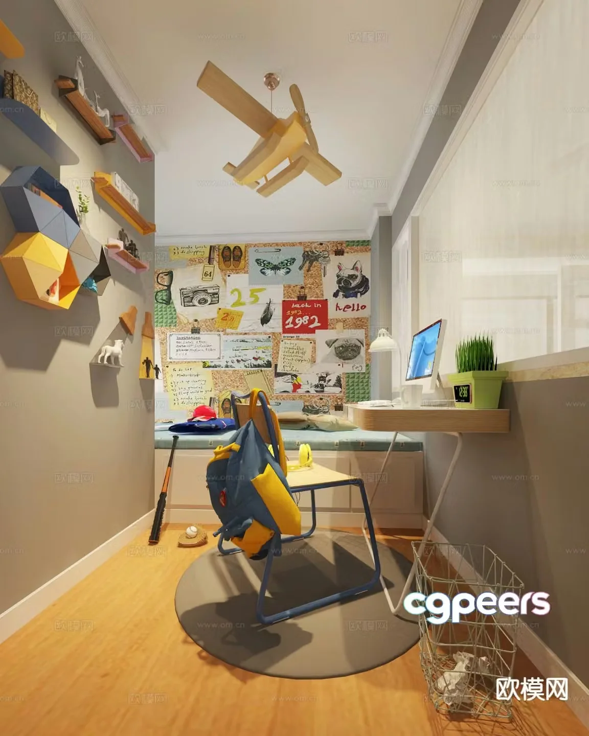Modern children’s room study tatami bedroom 3d model