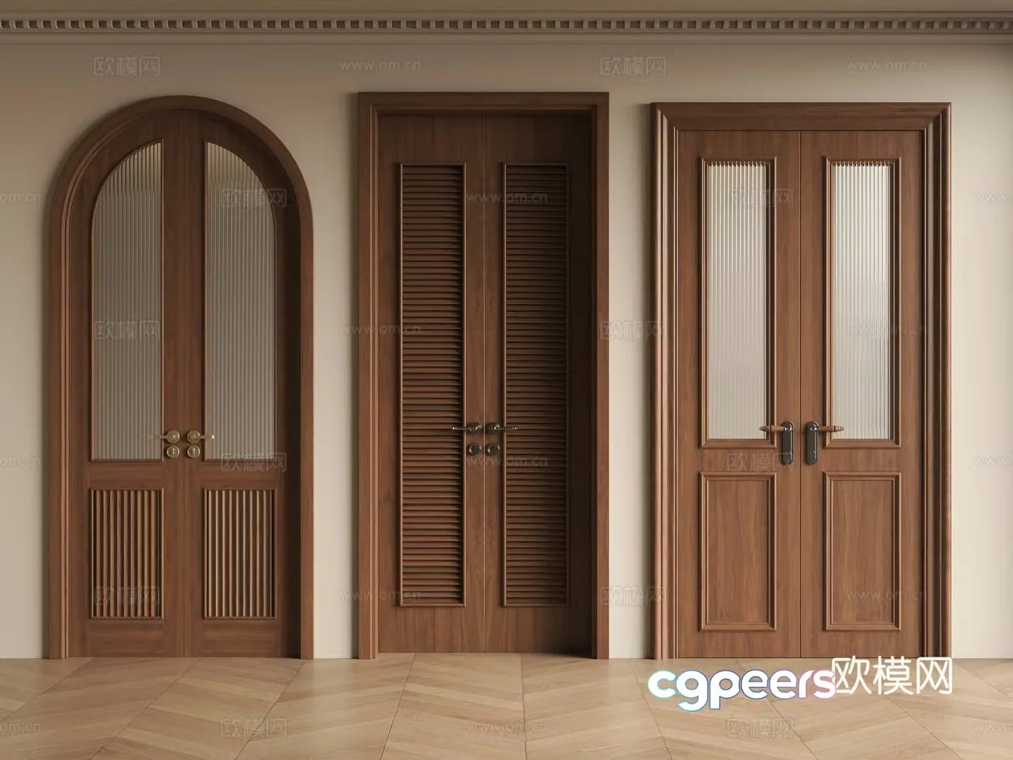 Middle-aged double-door bedroom door 3D model