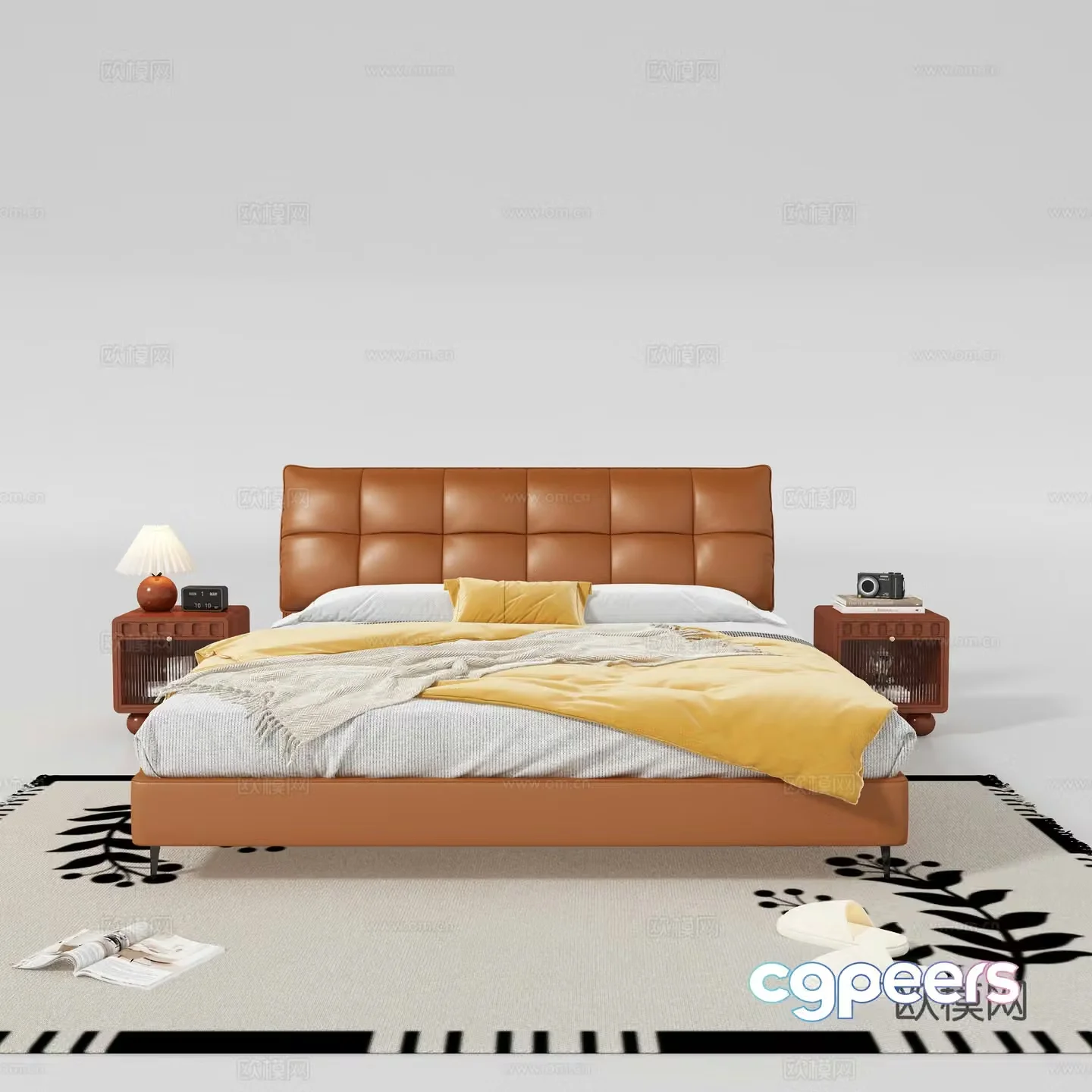 Modern double bed nightstand 3d model