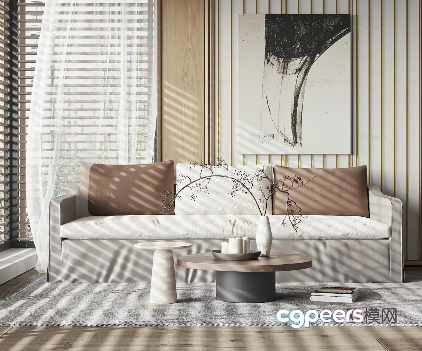 Modern sofa coffee table three person sofa 3d model
