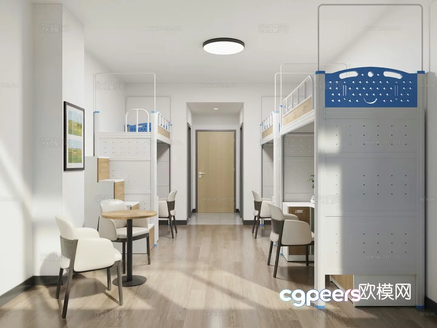 Modern school dormitory goes to bed go to bed table and student bed 3D model