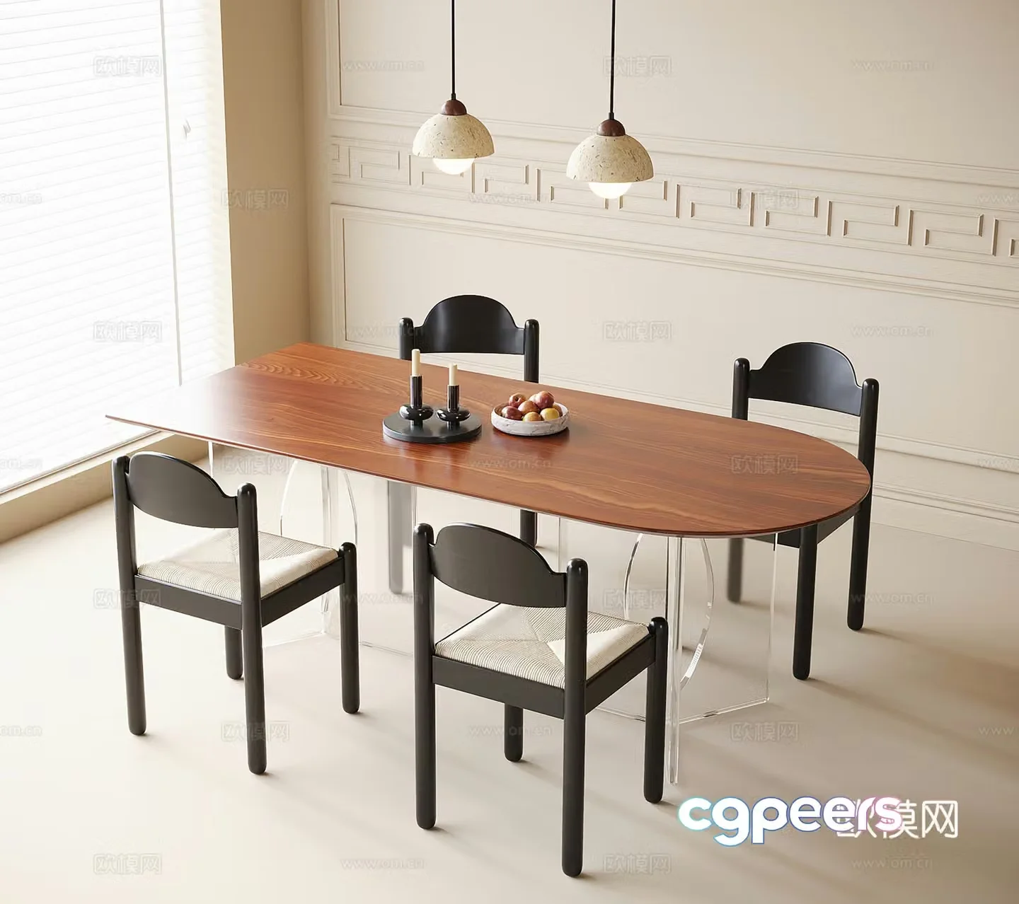 French dining table and chair combination dining chair dining table single chair 3d model