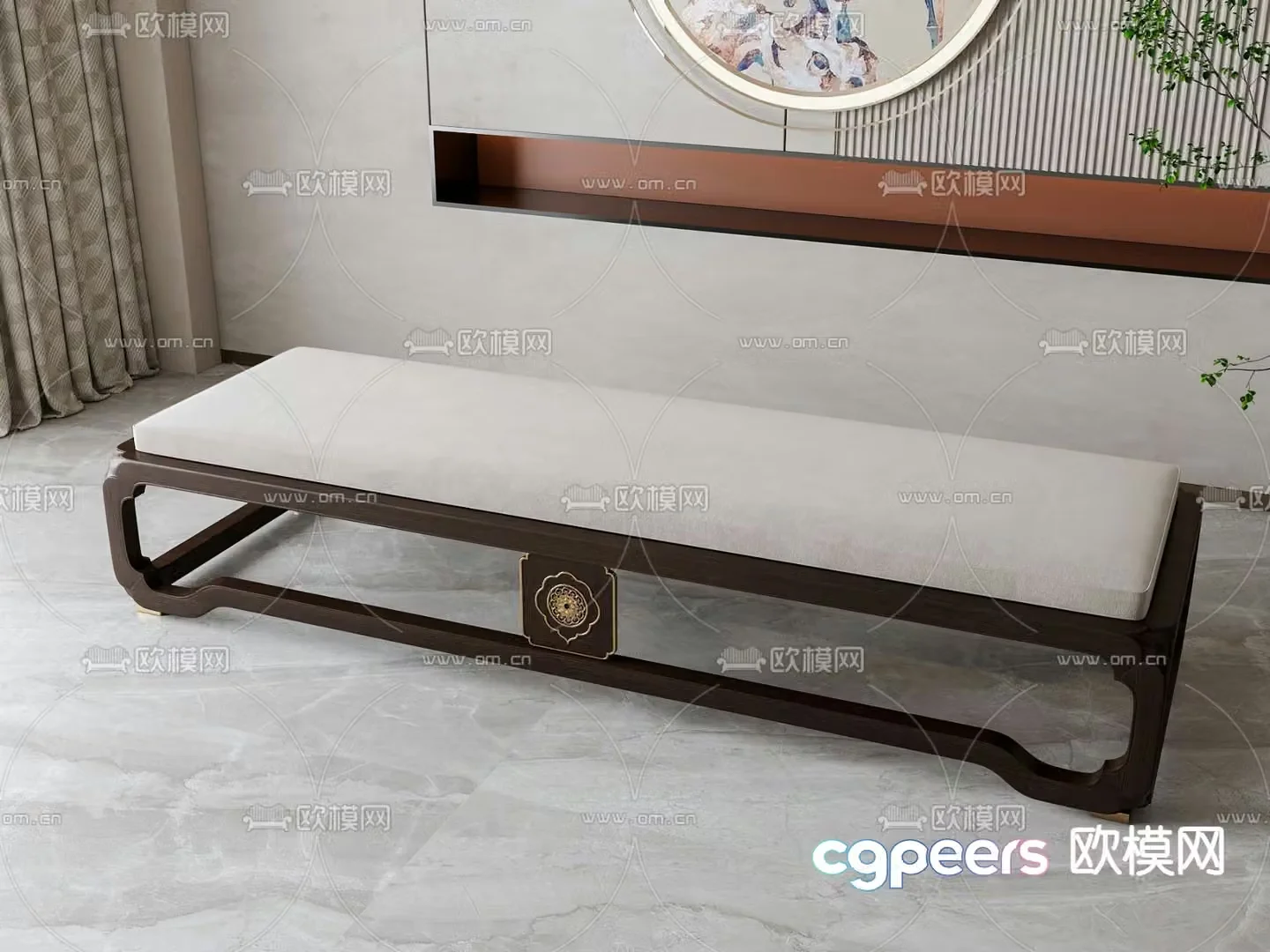 New Chinese style footrest bedside stool sofa stool 3D model