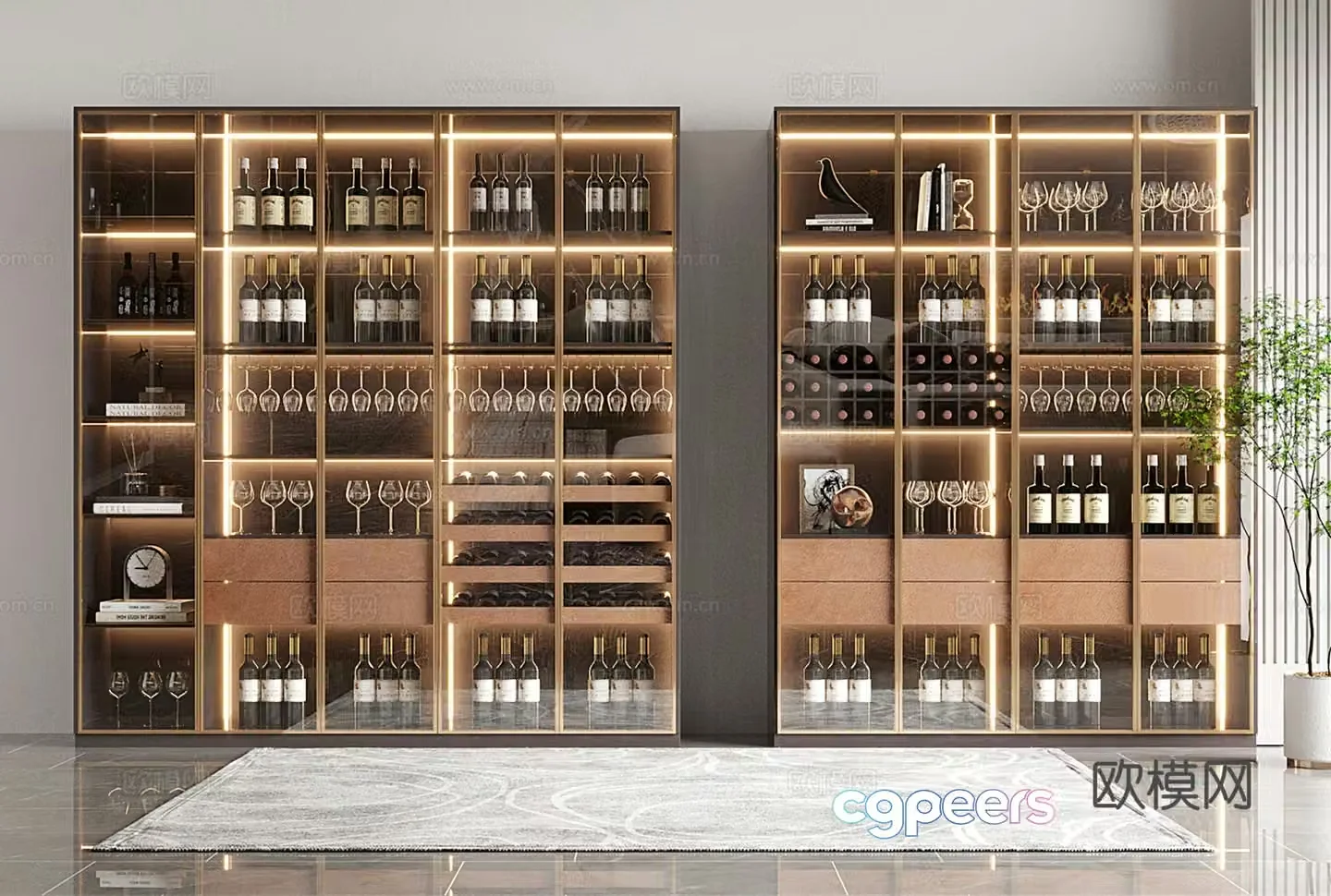 Modern wine cabinet full glass cabinet door 3D model