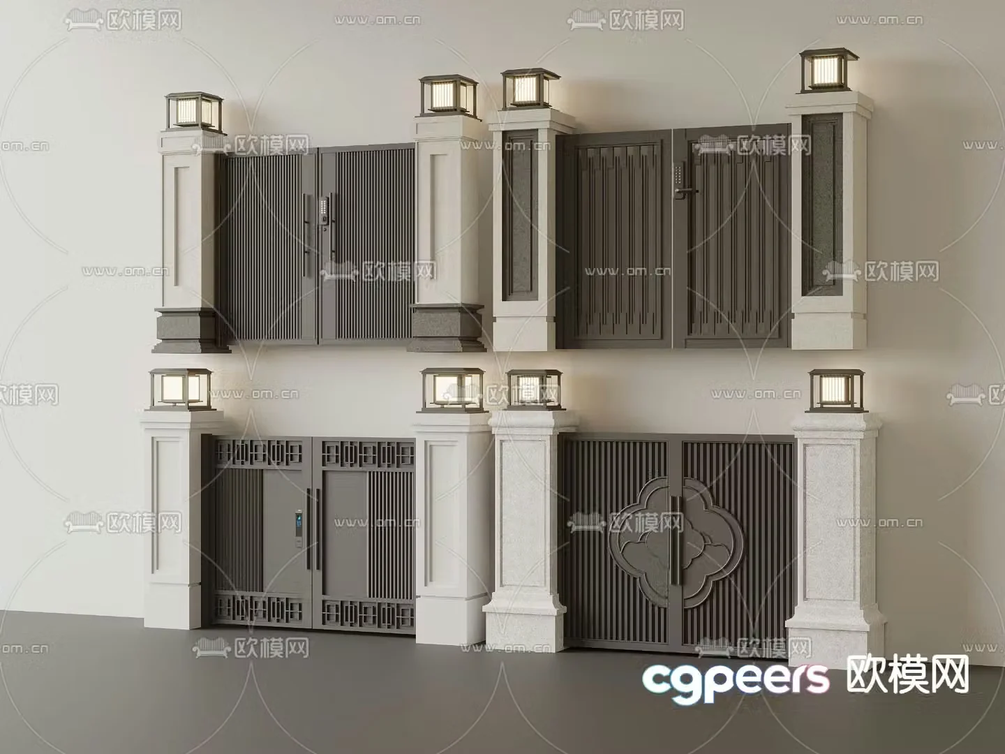 New Chinese style double-opening door villa courtyard door 3D model
