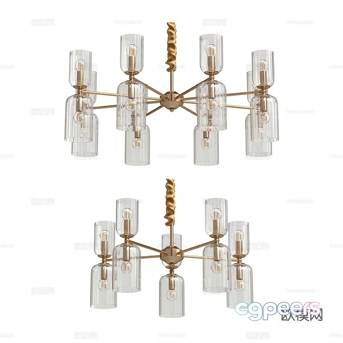 Modern light luxury multi-head glass decorative chandelier 3d model