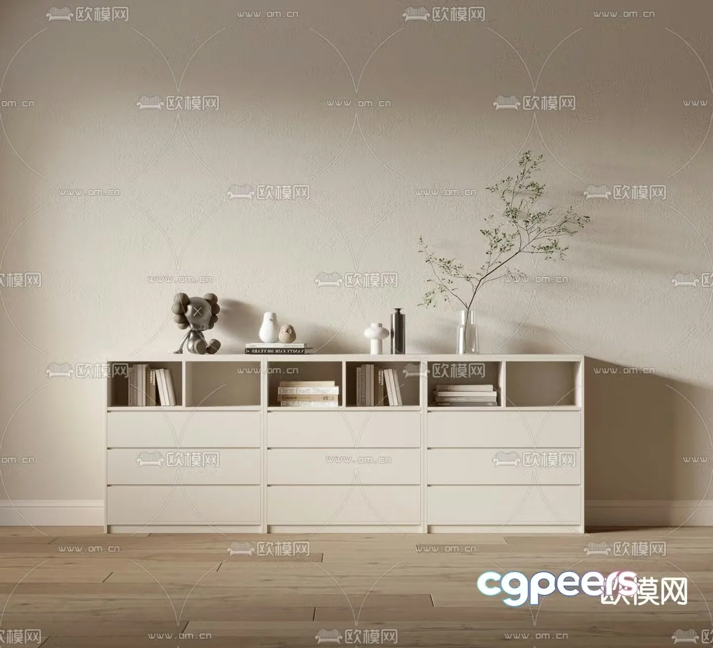 Modern side cabinet low bookcase 3d model