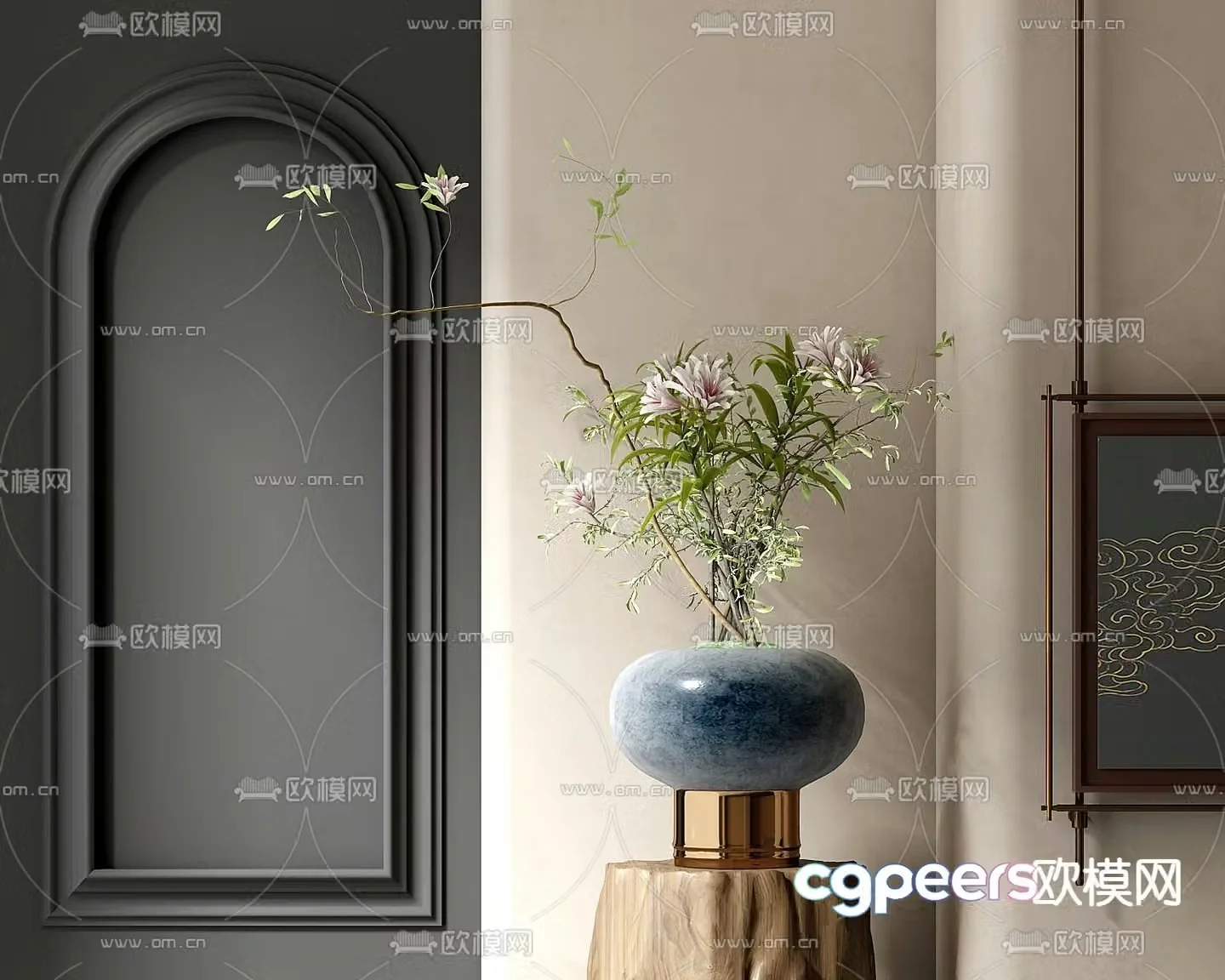 New Chinese style pot vase flower art 3D model