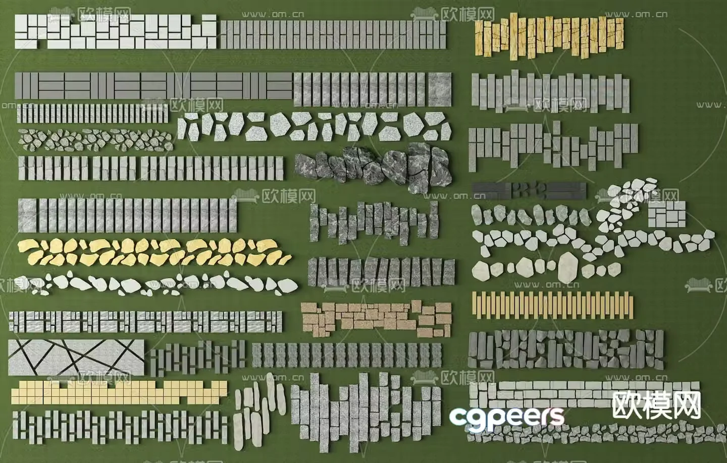 Chinese Tingbu bluestone road garden road pavement 3D model