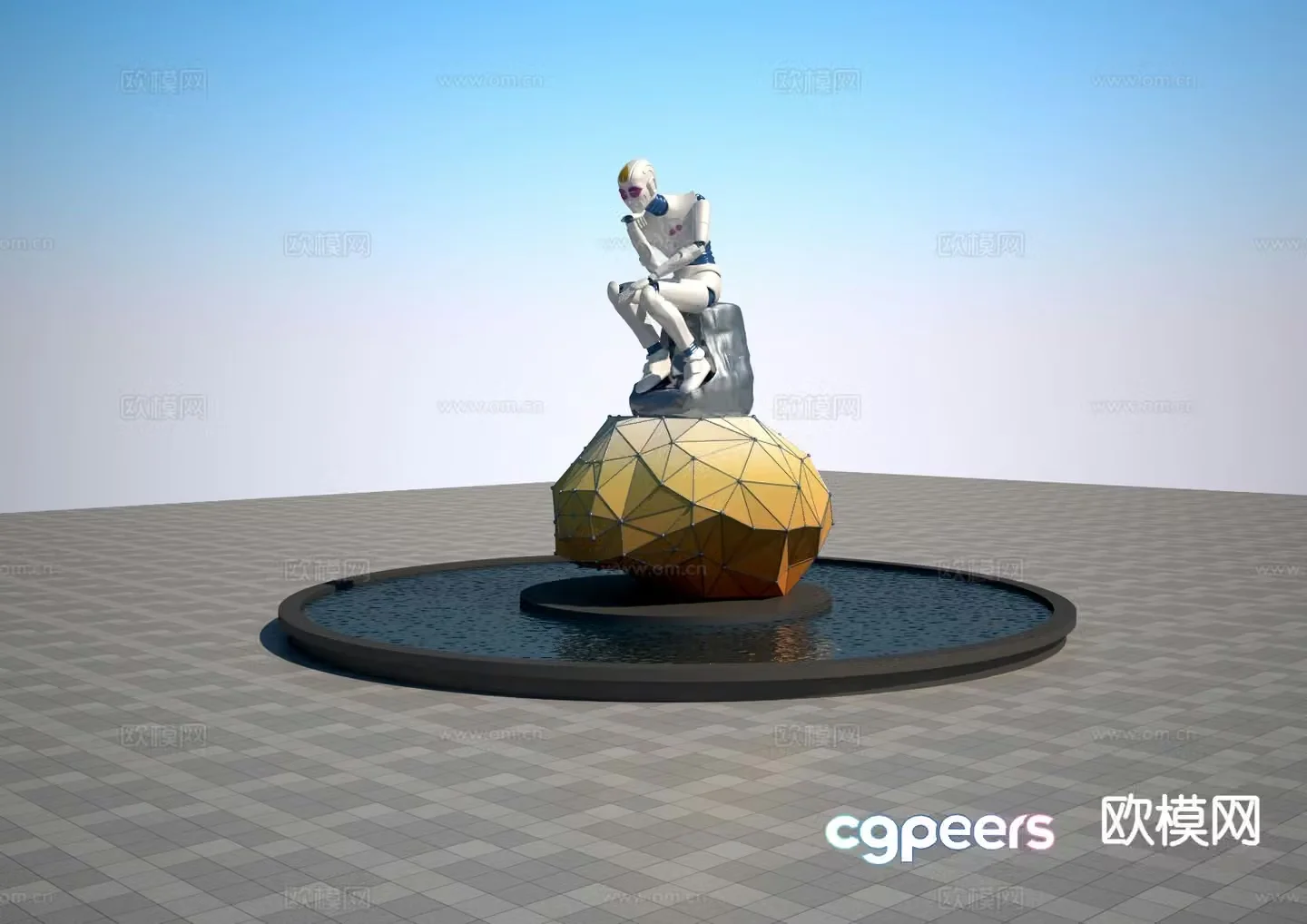 Robot Thinker Sculpture 3d model