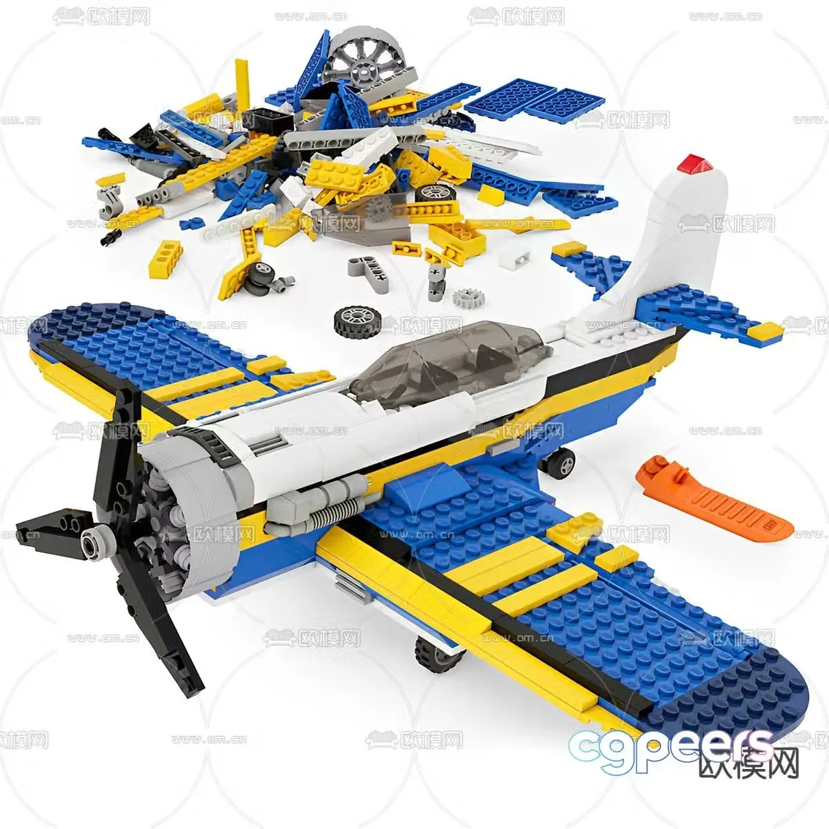 modern lego airplane building blocks toy 3d model